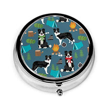 Border Collie - Contenitore rotondo per pillole per cani, 3 scomparti, in metallo, per medicina e vitamina