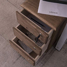 NM - Armadietto verticale a 3 cassetti in legno, con serratura e 4 ruote, completamente assemblato, colore: naturale
