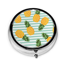 Ananas con strisce senza cuciture, contenitore rotondo per pillole a 3 scomparti, in metallo, per medicina e vitamine, contenitore decorativo per viaggi all'aperto