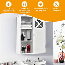 COSTWAY Armadietto da Parete, Mobiletto da Bagno a Muro con Ripiano Regolabile, Bianco, 61 x 48 x 17,5 cm
