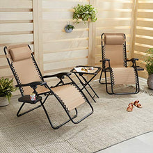 Amazon Basics - Sedie a sdraio Zero Gravity con tavolino, set da 2, marrone chiaro