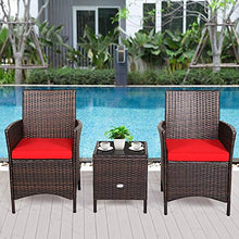 YRRA 3-Piece Patio Conversation Set Sedie di Vimini con Vetro Top Quadrato Tavolino da caffè e Cuscini da caffè all-Weather Set Rattan Esterno Set (Red)-Rosso