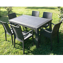DIMAPLAST Dimaplast2000 AMZ004 Set Garden Top Tavolo e 4 Poltrone in Resina Effetto Rattan da Giardino, Antracite, 140x80x72 cm