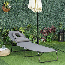 Hyua - Lettino da sole regolabile, pieghevole, reclinabile, con cuscino e foro per lettura, per giardino, spiaggia e esterni, colore: grigio