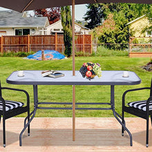Outsunny Tavolo da Giardino con Foro per Ombrellone, Arredamento da Esterno in Metallo e Vetro 140x80x70cm Grigio
