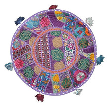 The Ethnic Crafts Rajasthali Pouf o Sgabello Patchwork con Ricamo, ottomano o Indiano, Decorativo