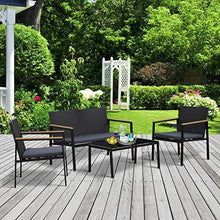 Outsunny Set 4 Pezzi Salotto da Esterni con 2 Sedie, Divano e Tavolino | Mobili da Giardino in Rattan e Acciaio Nero - Arredi Casa
