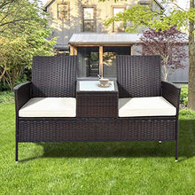 Pectt - Set di mobili da giardino in rattan, con cuscini e tavolo rimovibili, divano moderno in vimini con tavolino da salotto integrato per giardino