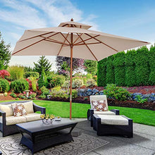 Outsunny Ombrellone da Giardino e Terrazza 3 x 3m, 8 Stecche in Bamboo Copertura Parasole a 2 Livelli, Beige