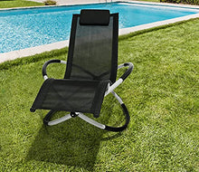 GARTIO Poltrona Sdraio Rocking Ellittica, Sedia a Dondolo Pieghevole, per Giardino, Balcone & Terrazza, Carico Massimo 180 kg, Nero