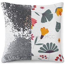 Dom576son - Federa per cuscino, con paillettes, motivo floreale con fiori e piante botaniche, fiori selvatici e piante con steli di pedicel, con paillettes