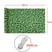 BAKAJI Telo Copertura Frangivista Frangivento per Ringhiera Protezione Balcone Dimensione 600 x 90 cm in Tessuto PVC Aggancio ad Occhielli Corda 24mt Inclusa (Edera)