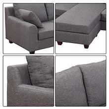 homcom Divano a 3 Posti con Poggiapiedi e Cuscini in Tessuto di Lino Grigio Scuro, 194 x 80 x 86cm