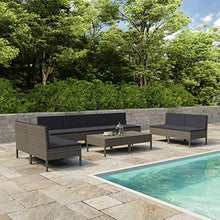 Tidyard Set 10 pz Divani da Giardino in Polyrattan Marrone/Grigio con Tavolino e Cuscini,Divano Modulare Esterno,Divano Angolare,Set Divani Modulari da Giardino per Esterno,Divano Compobibile