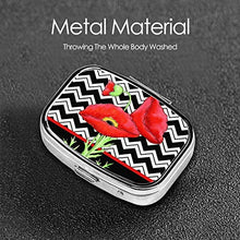 Scatola quadrata per pillole medicinali con papavero rosso e bianco a zig-zag zig-zag alla moda portapillole da viaggio per integratori di vitamine