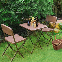 Femor Set di Mobili da Giardino, Set 3 Pezzi Tavolino in Plastica HDPE( Polyrattan) , Tavolo Pieghevole (60*60*74cm), con 2 Sedie Pieghevoli (40*43*86cm), per Cortile, Giardino e Esterno