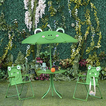 Set Tavolino e 2 Sedie Pieghevoli da Giardino per Bambini con Ombrello Verde Rana