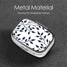 Scatola quadrata per pillole medicinali con foglie eleganti blu navy bianco moda portapillole organizer da viaggio per pillole integratori vitamine