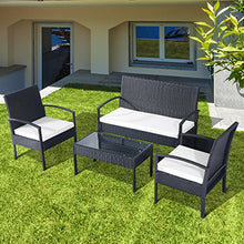 Outsunny Set Mobili in PE Rattan da Esterno con Tavolino, 2 Poltrone e Divano con Cuscini, Nero