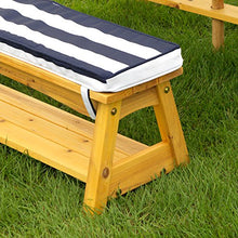KidKraft 106 Set tavolo e panchine in legno per bambini con cuscini e ombrellone, mobili per giardino e per esterno, Strisce blu navy e bianche