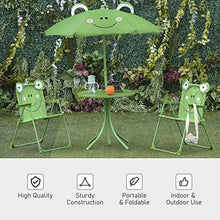 Set Tavolino e 2 Sedie Pieghevoli da Giardino per Bambini con Ombrello Verde Rana