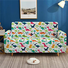 Surwin Copridivano Elasticizzato 1 2 3 4 Posti, Moda Stampa Elastico Universale Copridivani con Braccioli Fodera per Divano Antiscivolo Sofa Protettore (Dinosauro,2 posti - 145-185cm)