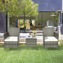 Belissy Set di mobili da giardino in rattan sintetico, poltrone da giardino moderne, mobili da balcone, set da 2 persone, 1 tavolo e 2 poltrone, set per balcone e terrazzo (rattan grigio)