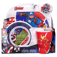 Marvel Avengers - Set di stoviglie in melamina per bambini, resistente e senza BPA, per bambini e neonati, 3 pezzi: bicchiere da bere, piatto e ciotola