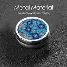 Contenitore rotondo per pillole in metallo con motivo mandala marocchino blu, 3 scomparti, per medicina e vitamine, per viaggi all'aperto