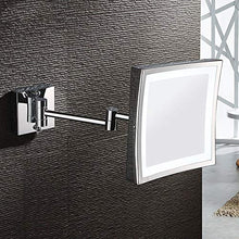 Aechoo, specchio da parete, da trucco o da barba. Specchio per bagno in hotel di lusso con luce LED per toeletta. Con superficie regolabile e allungabile, di forma quadrata con lati di 21,6 cm, ingrandimento 5x, finitura cromata