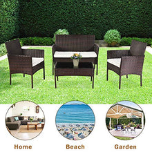 Leww Set di mobili da giardino da giardino, 4 pezzi, set di mobili da giardino in vimini con cuscini e tavolo per giardino, cortile, balcone, piscina