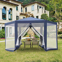 Outsunny Gazebo Esagonale Moderno e Versatile da Giardino in Tessuto e Metallo 195×245cm Blu Bianco