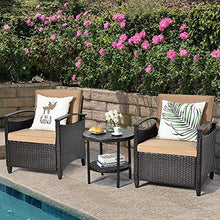 YRRA 3 Pezzi Divano Rattan Set Patio Conversazione Conversazione bistrot Set w/tavolino tavolino e Cuscini Schienale Robusto Struttura in Acciaio Robusto arredo all'aperto Set per Giardino (Marrone)