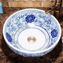 Jgophu Lavabo da appoggio in porcellana Lavabo in ceramica blu e bianco