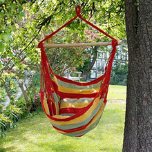 ECD Germany Poltrona Sospesa con 2 Cuscini 90x120x60 cm fino a 120 Kg - Rosso/Verde/Giallo - Sedia Sospesa da Giardino in Cotone Legno Massiccio - Interni ed Esterni - Amaca Balcone Terrazza Campeggio