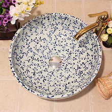 Jgophu - Lavabo in ceramica per bagno, lavabo, lavandino in ceramica blu e bianco