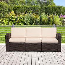 Outsunny Divano a 3 Posti in PP Plastica Divano da Giardino ad Effetto Rattan con Cuscini