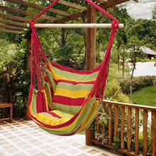 ECD Germany Poltrona Sospesa con 2 Cuscini 90x120x60 cm fino a 120 Kg - Rosso/Verde/Giallo - Sedia Sospesa da Giardino in Cotone Legno Massiccio - Interni ed Esterni - Amaca Balcone Terrazza Campeggio