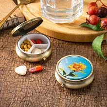 Haosell - 4 portapillole in metallo, stile retrò, con 3 scomparti, portatile, da viaggio, con specchio, portapillole in acciaio inox, per uso quotidiano