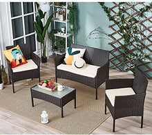 Fujiyan 4 pezzi di mobili da giardino con tavolo in vetro cubico,Brown