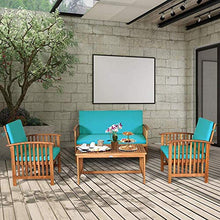 YRRA - Set di 4 divani in legno di acacia con cuscini resistenti all'acqua, imbottiti per patio, tavolo da salotto per giardino, cortile, piscina (1 bianco)-2_turchese