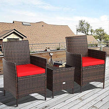 YRRA 3-Piece Patio Conversation Set Sedie di Vimini con Vetro Top Quadrato Tavolino da caffè e Cuscini da caffè all-Weather Set Rattan Esterno Set (Red)-Rosso
