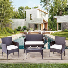 Set di mobili da giardino in polyrattan, per 4 persone, divano e tavolo, con cuscino per il giardino, balcone e terrazza