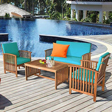 YRRA - Set di 4 divani in legno di acacia con cuscini resistenti all'acqua, imbottiti per patio, tavolo da salotto per giardino, cortile, piscina (1 bianco)-2_turchese