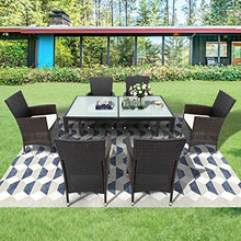 Pumpumly Set di mobili da giardino in rattan, resistente alle intemperie, con 6 sedie e tavolo marrone