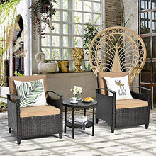 YRRA 3 Pezzi Divano Rattan Set Patio Conversazione Conversazione bistrot Set w/tavolino tavolino e Cuscini Schienale Robusto Struttura in Acciaio Robusto arredo all'aperto Set per Giardino (Marrone)