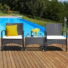 LUGEUK Tavolo Combinato per mobili da 3 Pezzi e 2 sedie terrazza Rattan Rattan con Cuscino