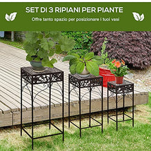 Outsunny Set di 3 Pezzi Sgabelli Supporto per Piante Classico in Ferro, MARRONE