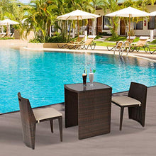 Outsunny Set 2 Pezzi Mobili da Giardino in Rattan con 1 Tavolo e 2 Sedie con Cuscini, Design Salvaspazio, Marrone