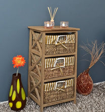 Ts-Ideen 4200 - Cassettiera in stile antico con 3 cestini in rattan, colore: Marrone
